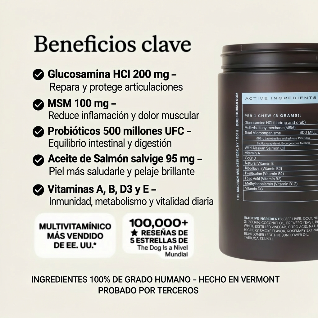 Longevidad DM-01™ Multivitamínico 5-en-1 Para perros que necesitan más años de vida saludable | Mejoras visibles en 3 semanas